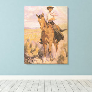 Vintag Cowgirl Cowboy, Woman on Horse von Dunton Leinwanddruck