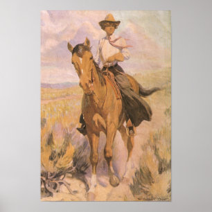 Vintag Cowgirl Cowboy, Woman on Horse von Dunton Poster