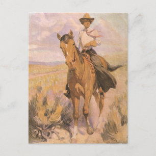 Vintag Cowgirl Cowboy, Woman on Horse von Dunton Postkarte