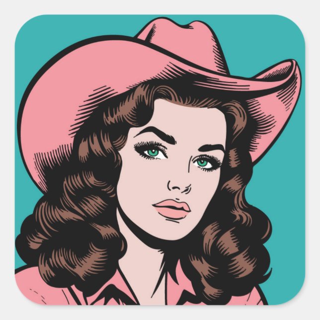 Vintag Cowgirl Retro Western Graphic Quadratischer Aufkleber (Vorderseite)