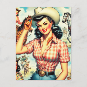 Vintag Cowgirl Seamless Illustration Postkarte