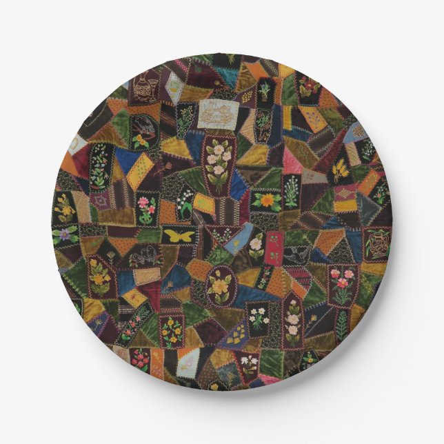Vintag Crazy Quilt Pappteller (Vorderseite)
