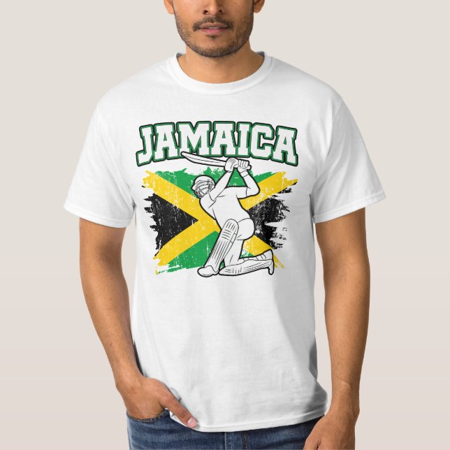 Vintag Cricket Jamaica Flag T - Shirt Jamaika (Vorderseite)