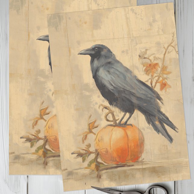 Vintag Crow Halloween Seidenpapier (Autumn Crow and Pumpkin Tissue Paper)