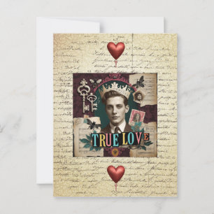 Vintag Crowned Gentleman "True Love" Postkarte