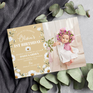 Vintag Daisy Bee 1. Geburtstag Einladung
