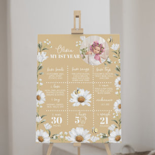 Vintag Daisy Bee 1. Geburtstags-Milestone-Zeichen Poster