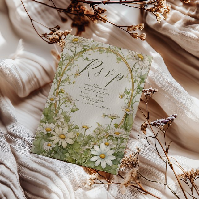Vintag Daisy Wedding Art Nouveau RSVP Karte (Von Creator hochgeladen)