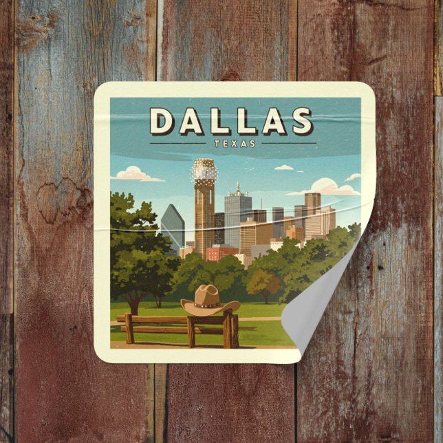 Vintag Dallas Texas Quadratischer Aufkleber (Von Creator hochgeladen)