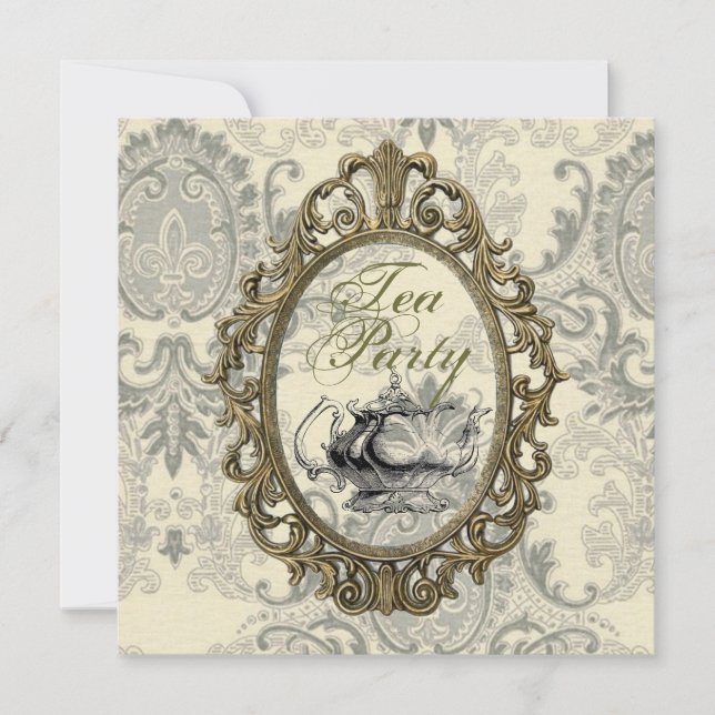 Vintag Damask Brautparty Tee Party Einladung (Vorderseite)