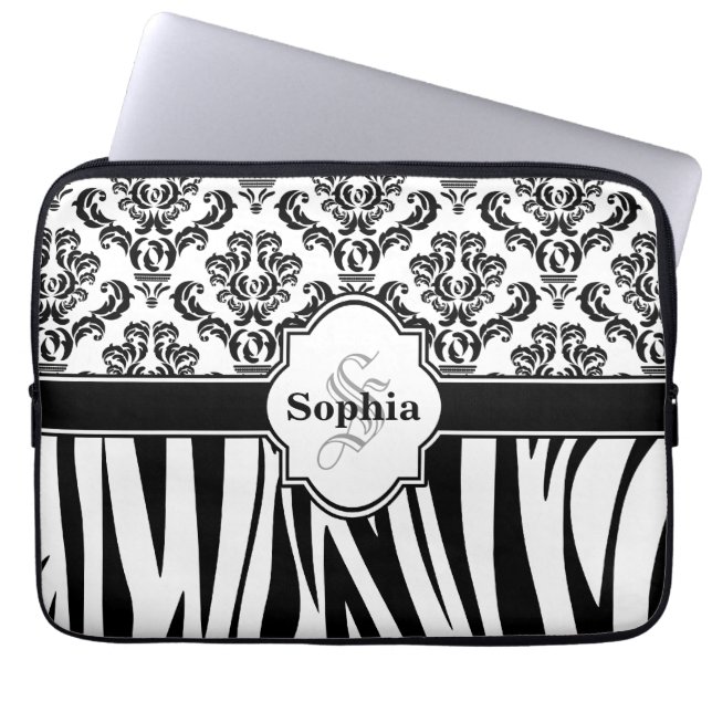 Vintag Damask Coole Zebrastreifen Laptopschutzhülle (Vorderseite)
