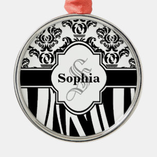 Vintag Damask Coole Zebrastreifen Silbernes Ornament