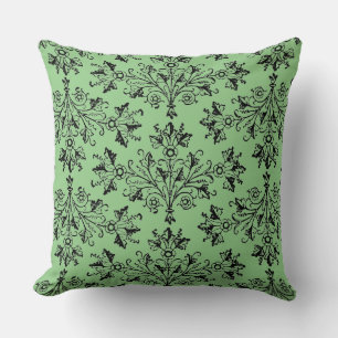 Vintag Damask Daisy Floral Black Sage Green Kissen