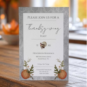 Vintag Damask Erntedank Dinner   Grau Einladung