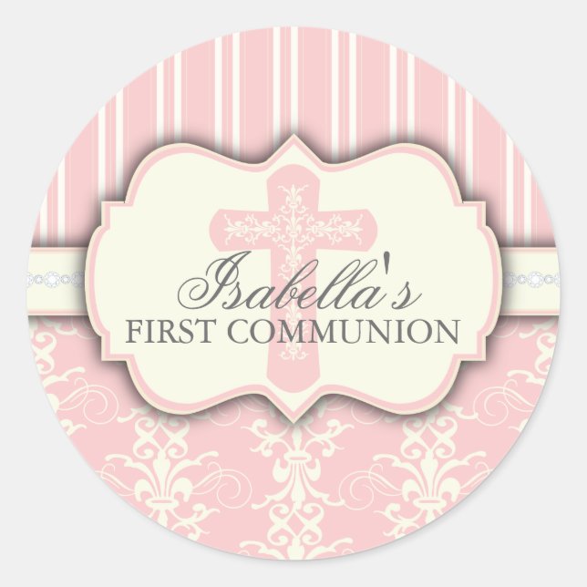 Vintag Damask First Communityaufkleber Runder Aufkleber (Vorderseite)