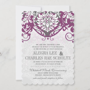 Vintag Damask Grau und Pflaume Moderne Typografie Einladung