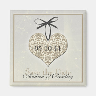 Vintag Damask Heart Monogram Wedding Magnet