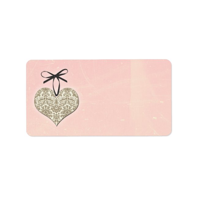 Vintag Damask Heart Pink Wedeladresse Adressaufkleber (Vorne)