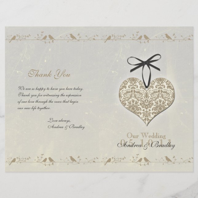 Vintag Damask Heart Wedding Program (Vorderseite)