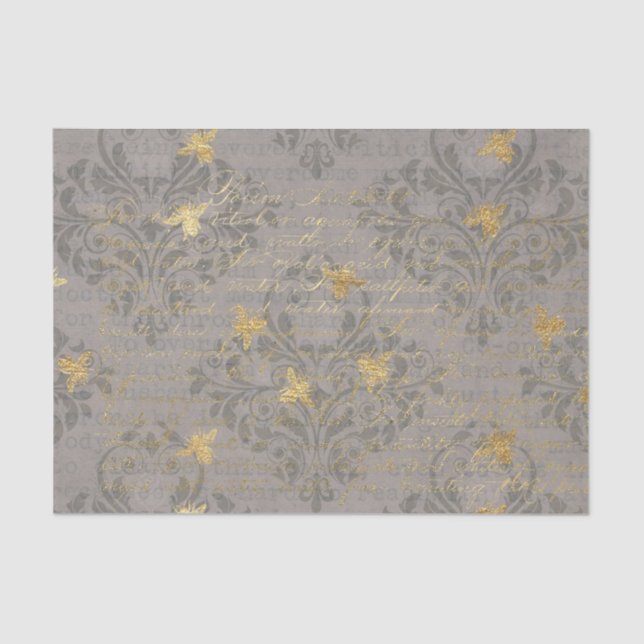 Vintag Damask Honeybee Seidenpapier (Vorderseite)