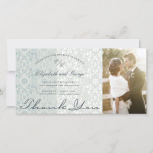 Vintag Damask Lace Chic Powder Blue Foto Hochzeit Dankeskarte