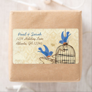 Vintag Damask Lucky Bluebirds Brauner Vogelkäfig