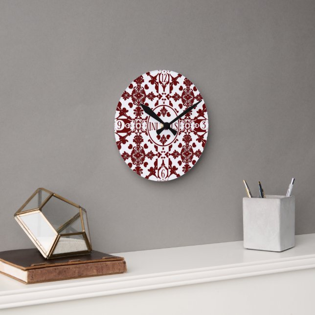 Vintag Damask Monogramm Runde Wanduhr (Büro)