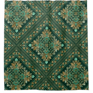 Vintag Damask Muster - Smaragdgrün und gold Duschvorhang