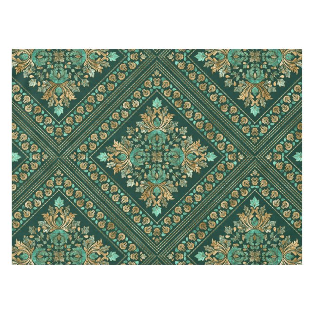 Vintag Damask Muster - Smaragdgrün und gold Tischdecke (Vorderseite (Horizontal))