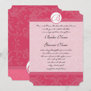 Vintag Damask Pink Monogram Wedding Einladungen