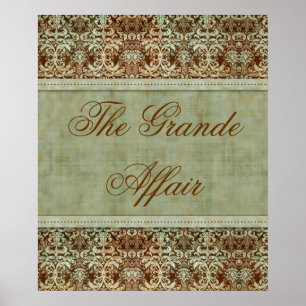Vintag Damask Poster Brown Green