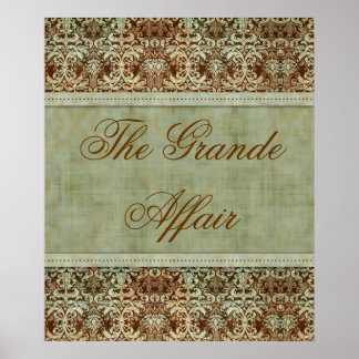 Vintag Damask Poster Brown Green