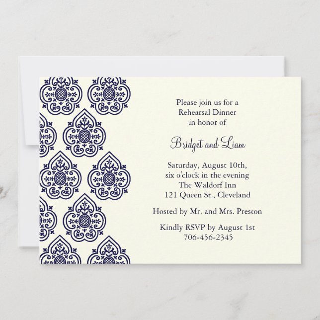 Vintag Damask Probe Dinner Einladung (Vorderseite)