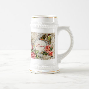 Vintag Damask Rose Stein Bierglas