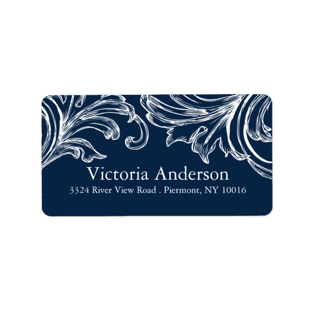 Vintag Damask Rücksendeadressen-Aufkleber Navy Blu Adressaufkleber (Vorne)