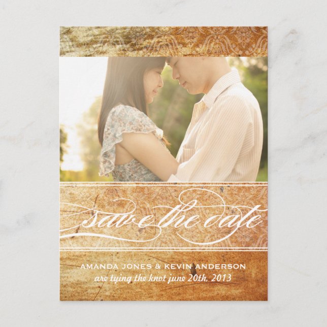 Vintag Damask Save the Date Ankündigungspostkarte (Vorderseite)