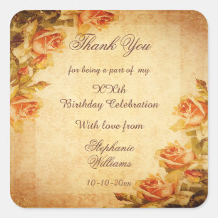 Vintag Damask Shabby Chic Peach Rose Geburtstag Quadratischer Aufkleber