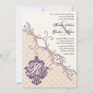Vintag Damask Silberpfahl & Traubenhochzeit Einladung