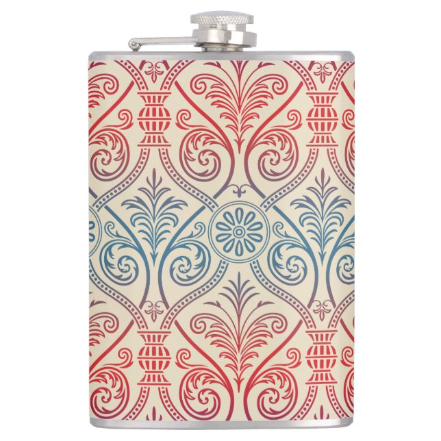 Vintag Damask Wallpaper - blau violett Flachmann (Vorderseite)