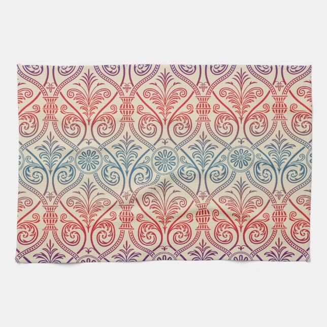 Vintag Damask Wallpaper - blau violett Geschirrtuch (Horizontal)