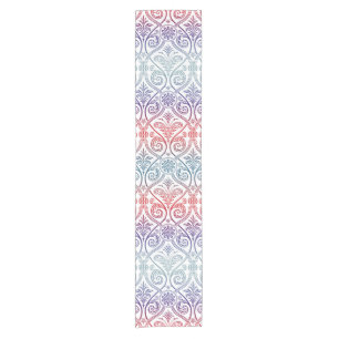 Vintag Damask Wallpaper - blau violett Kurzer Tischläufer