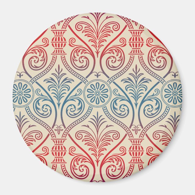 Vintag Damask Wallpaper - blau violett Magnet (Vorne)