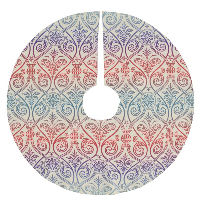Vintag Damask Wallpaper - blau violett Polyester Weihnachtsbaumdecke (Vorderseite)