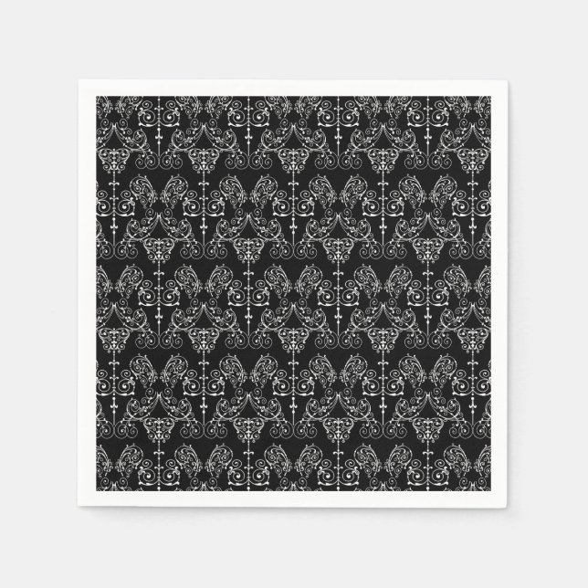 Vintag Damask Wallpaper - weiß + Ihr Backgr. Serviette (Vorderseite)