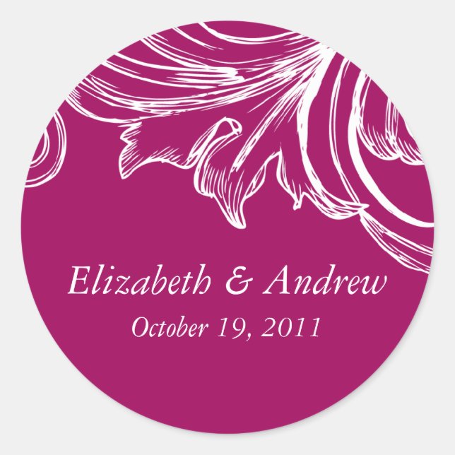 Vintag Damask Wedding Sticker RASPBERRY & White (Vorderseite)
