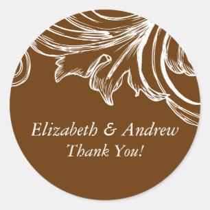 Vintag Damask Wedding Vielen Dank Sticker Brown
