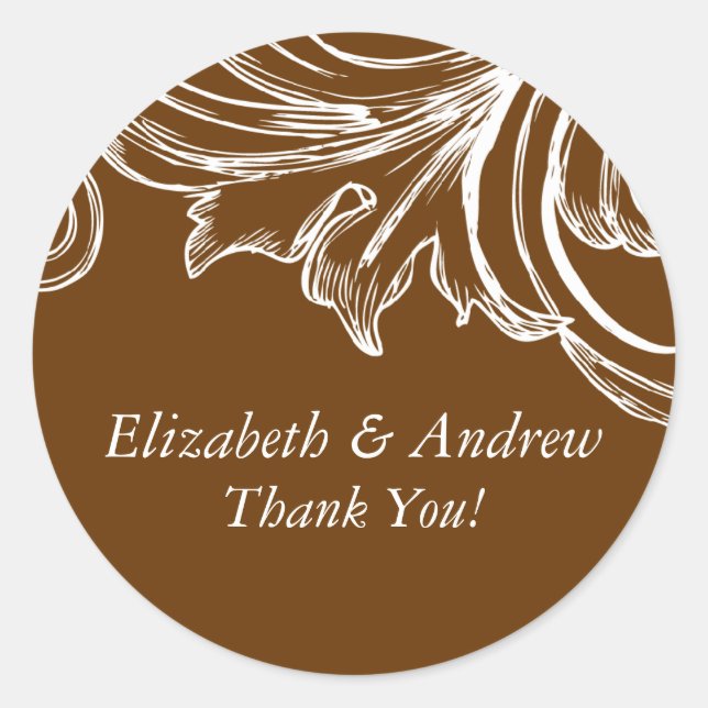 Vintag Damask Wedding Vielen Dank Sticker Brown (Vorderseite)