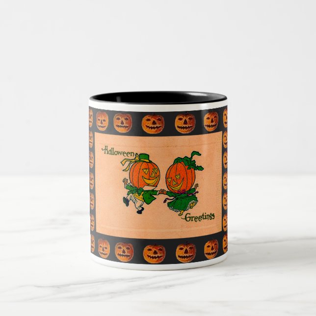 Vintag Dancing Jack o' Lanterns Zweifarbige Tasse (Mittel)