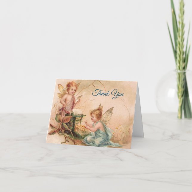 Vintag - Danke - Zwei Engel in Pink & Blau, (Vorderseite)