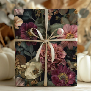 Vintag Dark and Moody Boho Floral Geschenkpapier Set